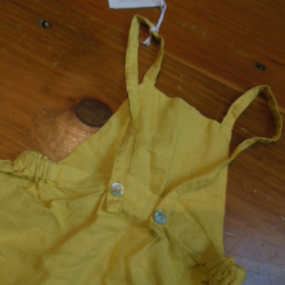 New! BABE & TESS 9M Lemon Linen Overalls Unisex - Picture 3 of 7